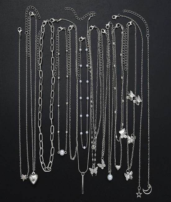 13 Piece Silver Charm Necklace Set - Pendaura