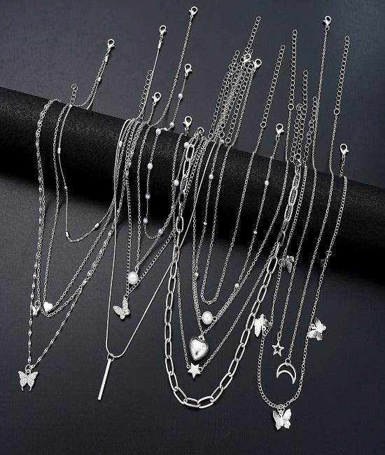 13 Piece Silver Charm Necklace Set - Pendaura