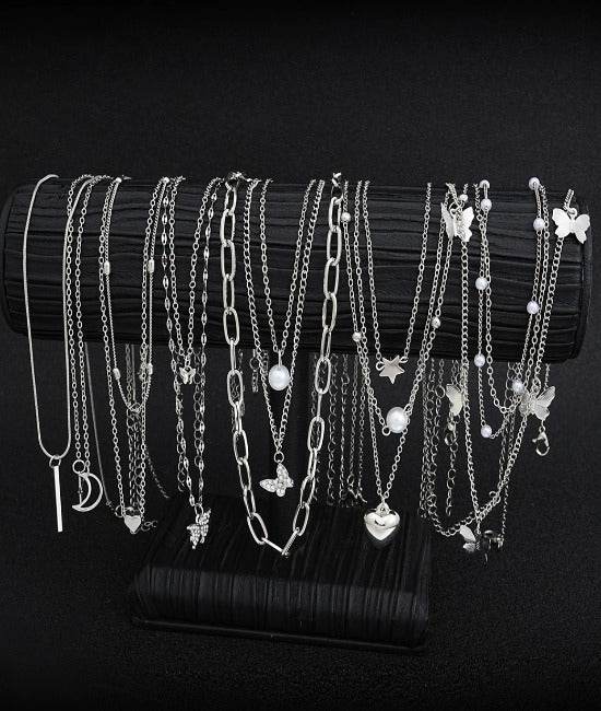 13 Piece Silver Charm Necklace Set - Pendaura