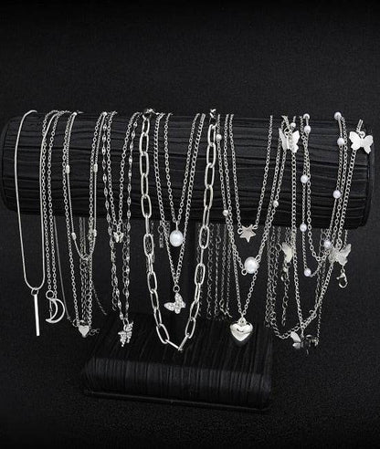13 Piece Silver Charm Necklace Set - Pendaura