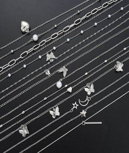 13 Piece Silver Charm Necklace Set - Pendaura