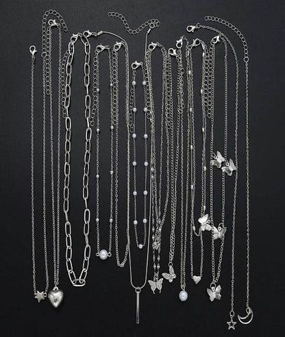13 Piece Silver Charm Necklace Set - Pendaura
